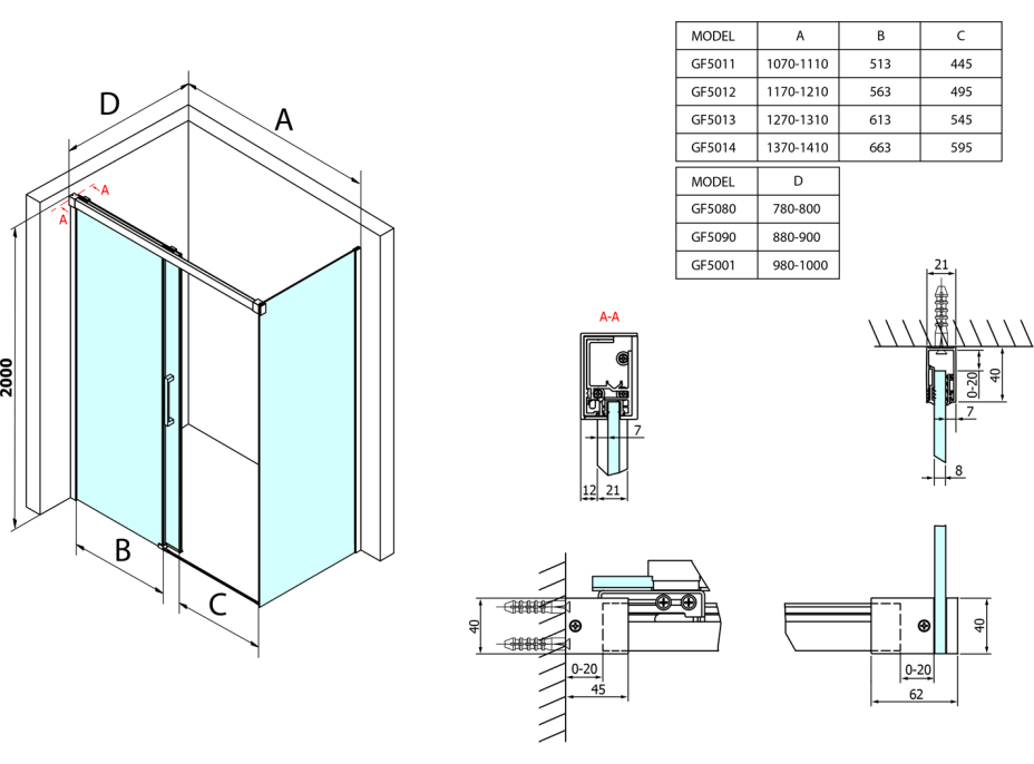 Gelco FONDURA posuvné dvere 1300mm, číre sklo GF5013