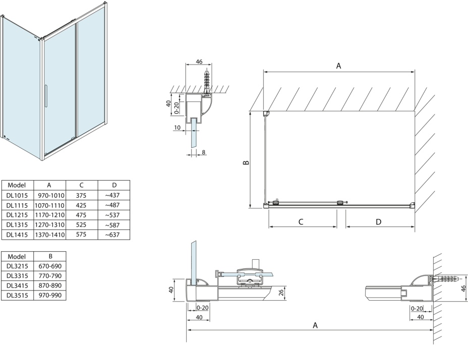 Polysan LUCIS LINE sprchové dvere 1100mm, číre sklo DL1115