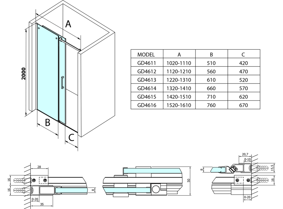 Gelco DRAGON sprchové dvere 1400mm, číre sklo GD4614