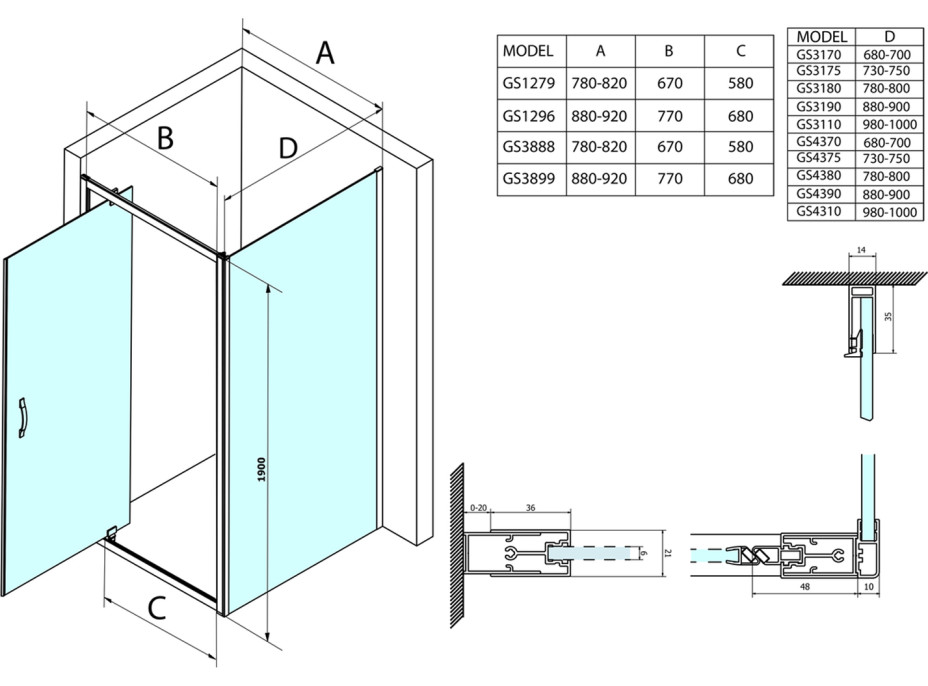 Gelco SIGMA SIMPLY sprchové dvere otočné 900 mm, číre sklo GS1296