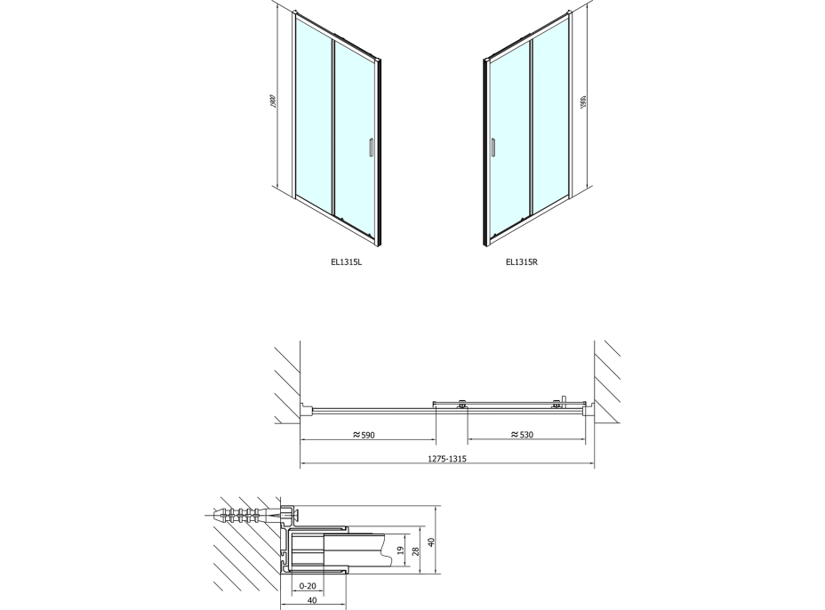 Polysan EASY LINE sprchové dvere 1300mm, číre sklo EL1315