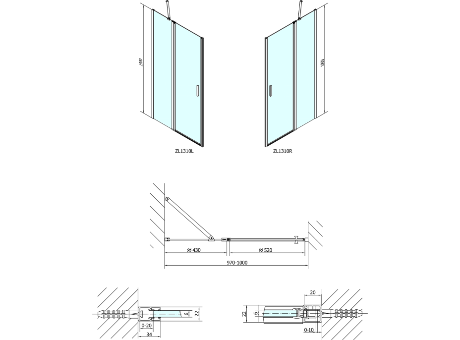 Polysan ZOOM LINE sprchové dvere 1000mm, číre sklo ZL1310