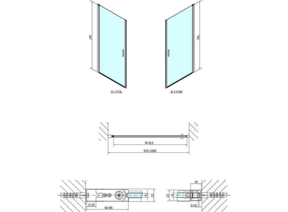 Polysan ZOOM LINE sprchové dvere 1000mm, číre sklo ZL1210