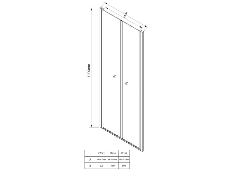 Aqualine PILOT otočné sprchové dvere dvojkrídlové 900mm PT092