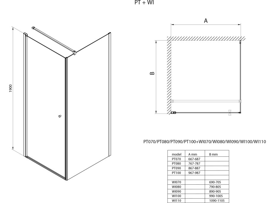 Aqualine PILOT otočné sprchové dvere 1000mm PT100