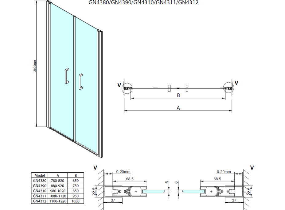 Gelco LORO sprchové dvere dvojkrídlové 800mm, číre sklo GN4380