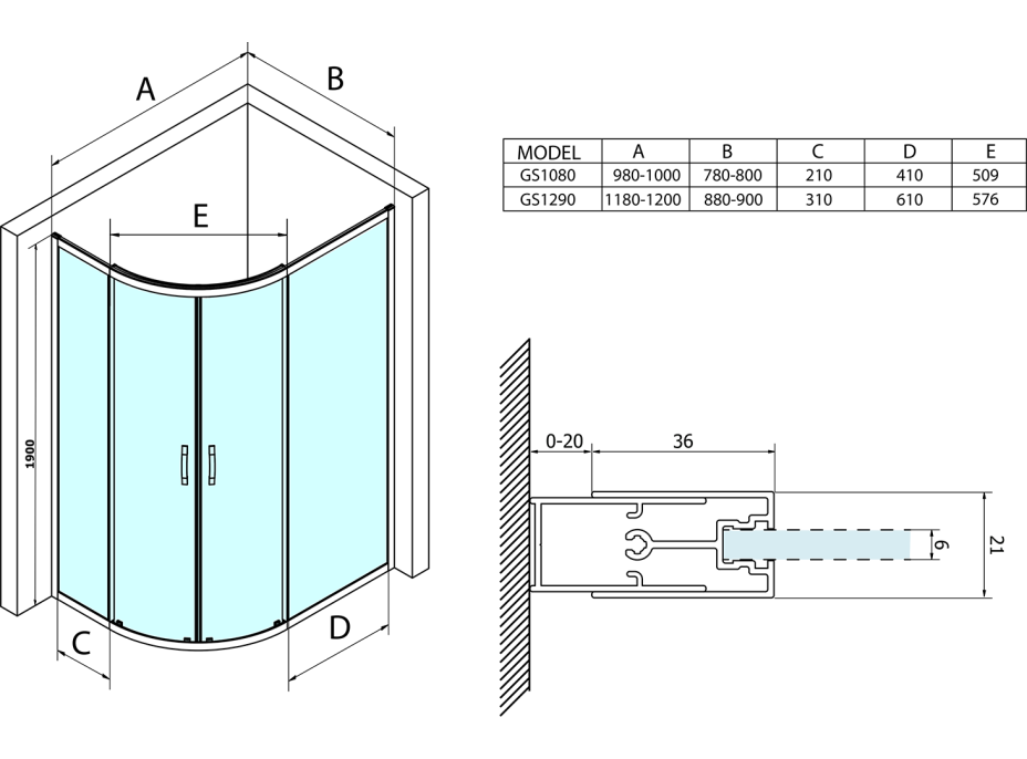 Gelco SIGMA SIMPLY štvrťkruhová sprchová zástena 1000x800 mm, R550, L/R, číre sklo GS1080