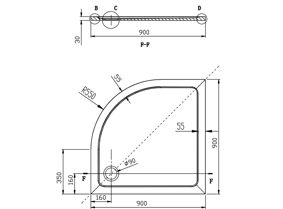 Gelco AKCIA štvrťkruhová sprchová zástena 900x900x1900mm, číre sklo AG4290