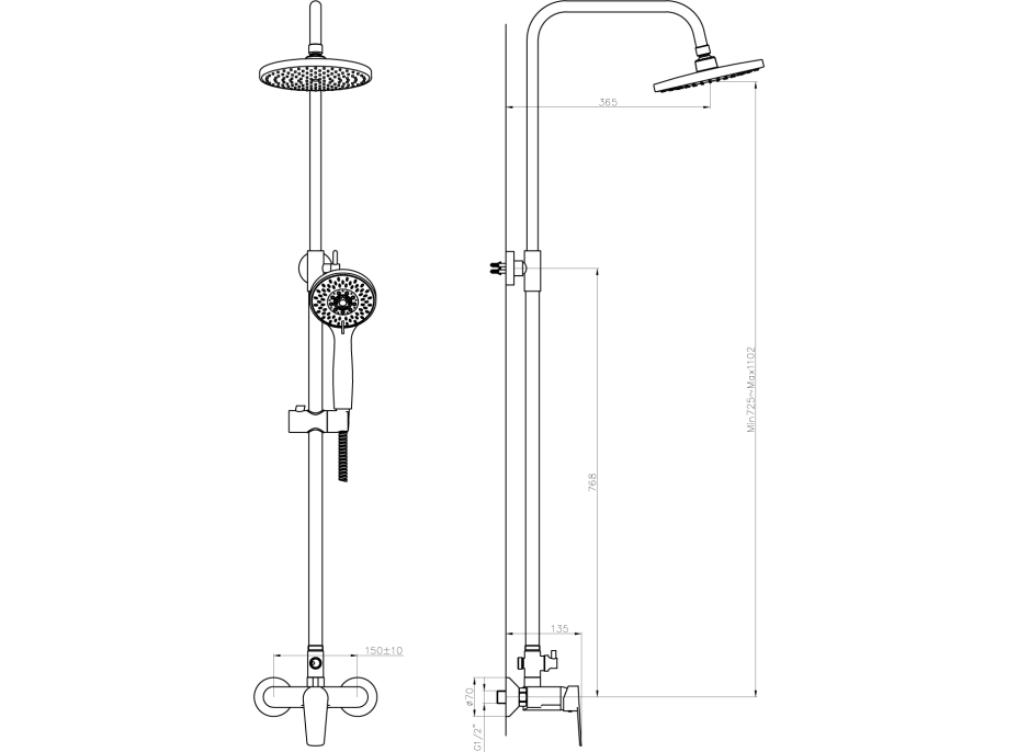 Bruckner BARON sprchový stĺp s pákovou batériou, chróm 612.139.1