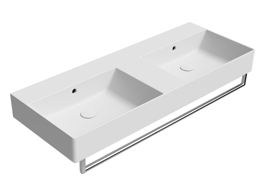 GSI KUBE X keramické dvojumývadlo 120x47cm, brúsená spodná hrana, bez otvoru, biela mat 94259009
