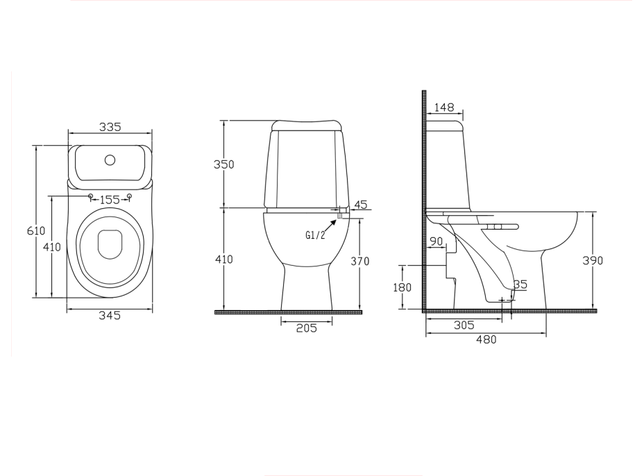 Aqualine RIGA WC kombi, dvojtlačidlo 3/6l, zadný odpad, biela RG601