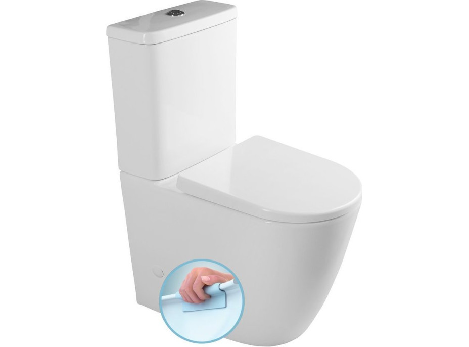 Sapho TURKU RIMLESS WC kombi zvýšený sedák, spodný/zadný odpad, biela PC104WR