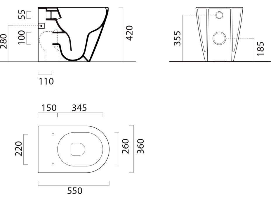 GSI KUBE X WC misa stojaca, Swirlflush, 36x55cm, spodný/zadný odpad, biela dual-mat 941009