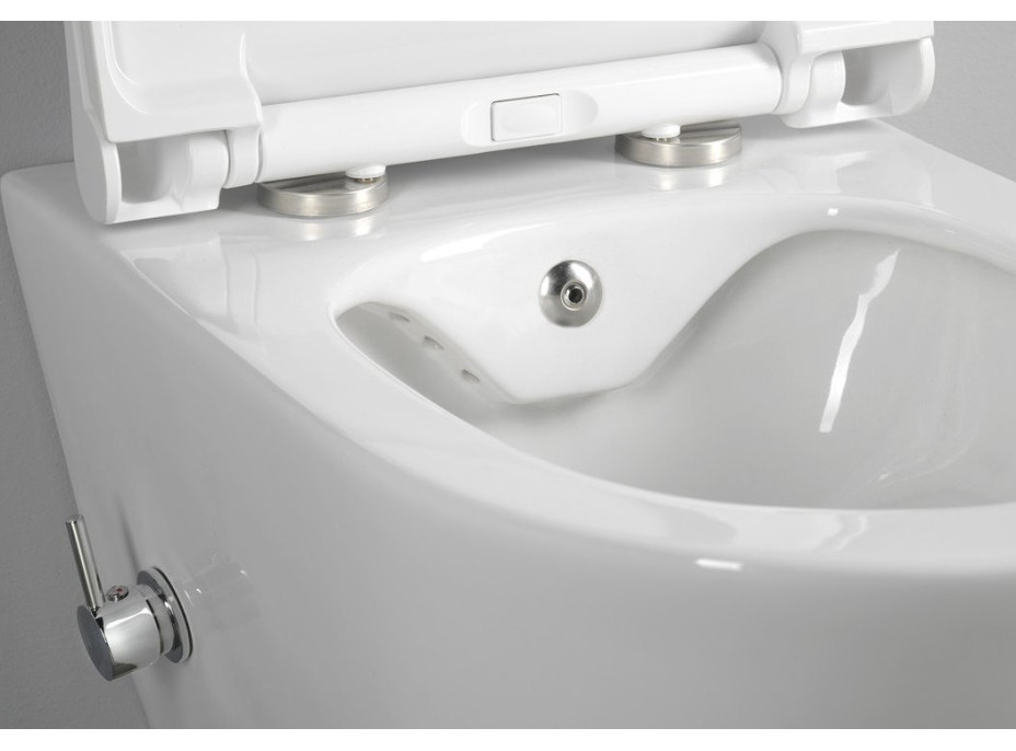 Sapho AVVA CLEANWASH závesná WC misa, Rimless, integrovaná batéria a bidet. spŕška, 35, 5x53cm, biela 100315