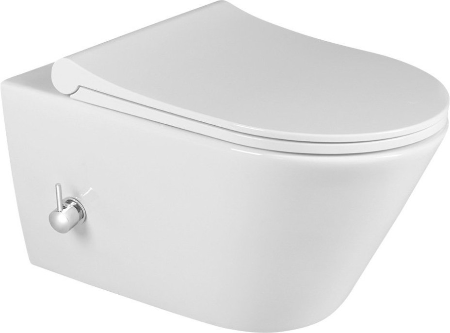 Sapho AVVA CLEANWASH závesná WC misa, Rimless, integrovaná batéria a bidet. spŕška, 35, 5x53cm, biela 100315