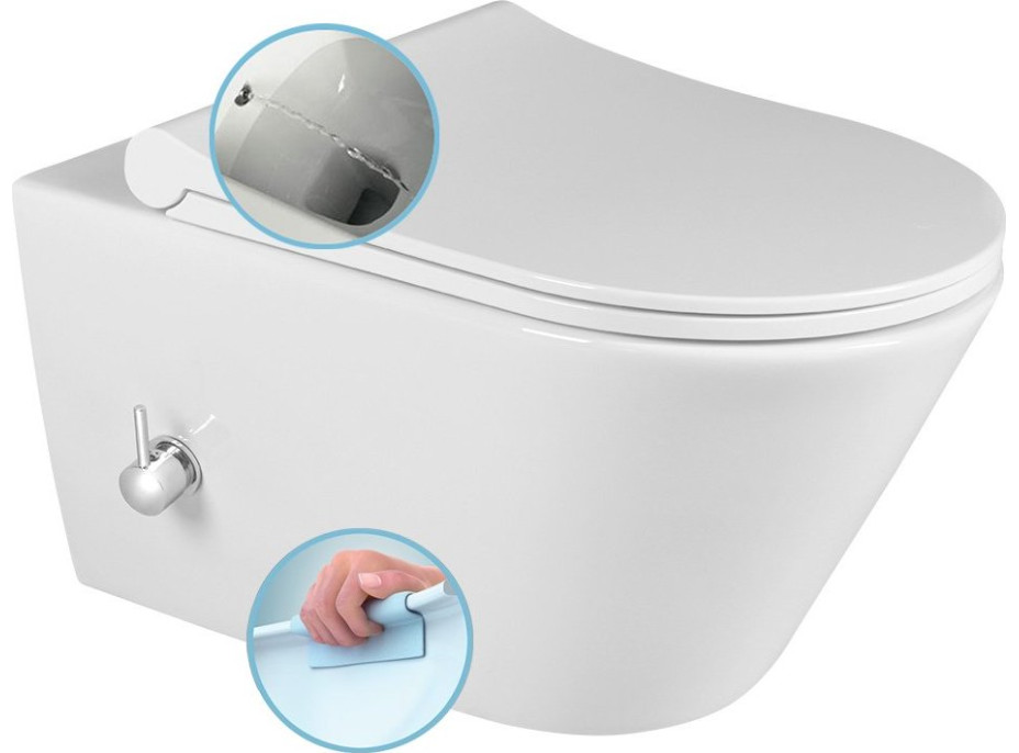 Sapho AVVA CLEANWASH závesná WC misa, Rimless, integrovaná batéria a bidet. spŕška, 35, 5x53cm, biela 100315