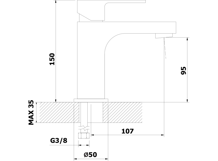Bruckner SIEGER stojanková umývadlová batéria bez výpuste, výška 150mm, chróm 914.002.1