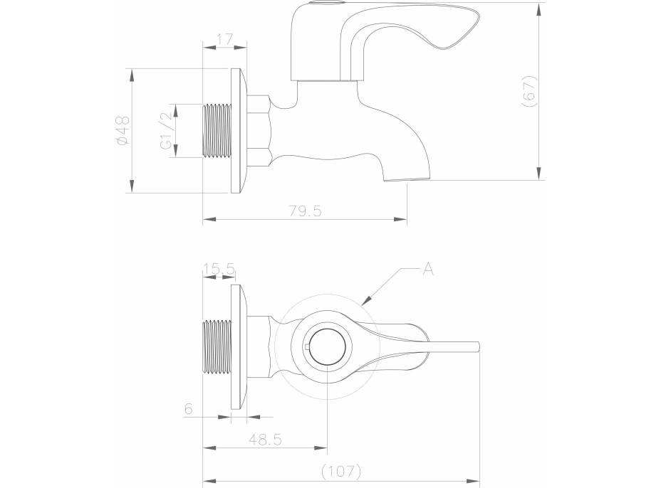 Aqualine Nástenný guľový ventil 1/2", krátky, chróm ZY12033