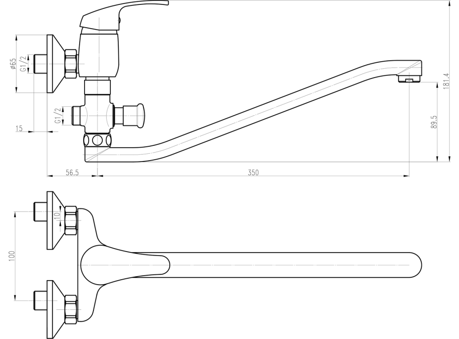 Aqualine AQUALINE 35 nástenná umývadlová/vaňová batéria, rozteč 100mm, chróm 52140