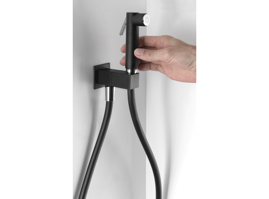 Sapho Nástenný ventil s ručnou bidetovou sprškou a bezpečnostnou poistkou, hranatý, čierna mat SG108NE