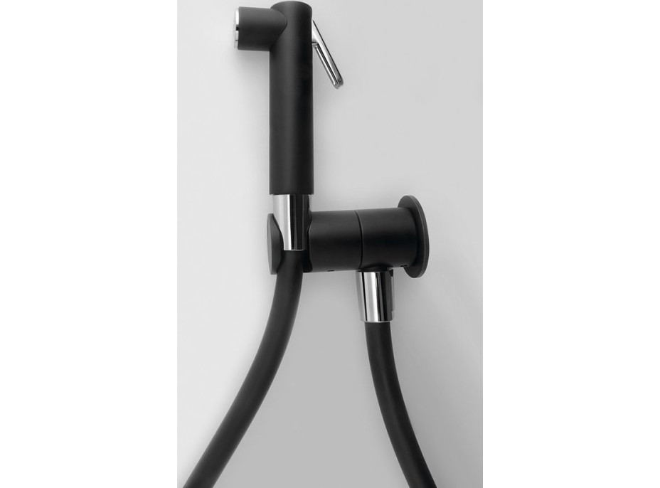 Sapho Nástenný ventil s ručnou bidetovou sprškou a bezpečnostnou poistkou, okrúhly, čierna mat SG107NE