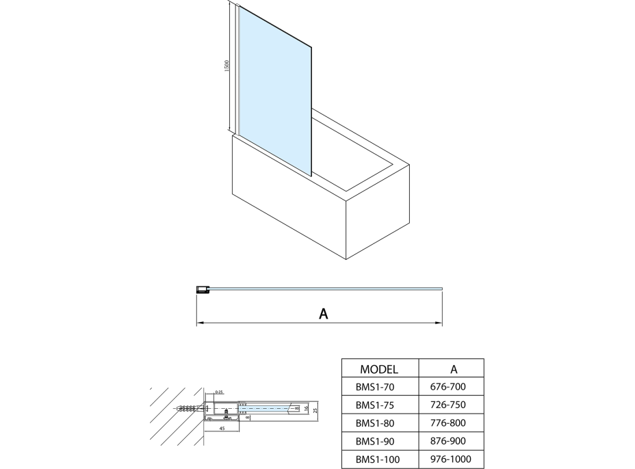 Polysan MODULAR SHOWER vaňová zástena 1000x1500mm, číre sklo BMS1-100