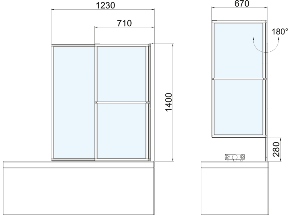 Polysan OLBIA vaňová zástena s pneumatickým zdvihom, š. 1230mm, čierna mat, číre sklo 30317B