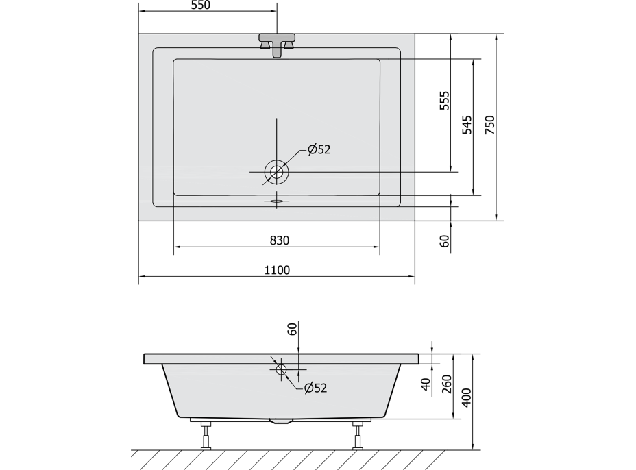 Polysan DEEP hlboká sprchová vanička, obdĺžnik 110x75x26cm, biela 72883