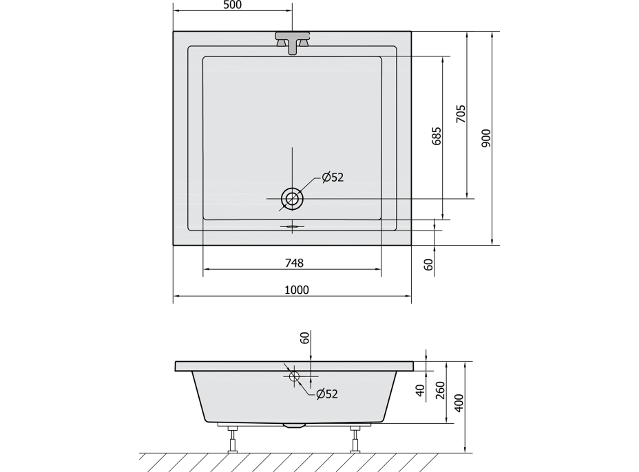 Polysan DEEP hlboká sprchová vanička, obdĺžnik 100x90x26cm, biela 72340