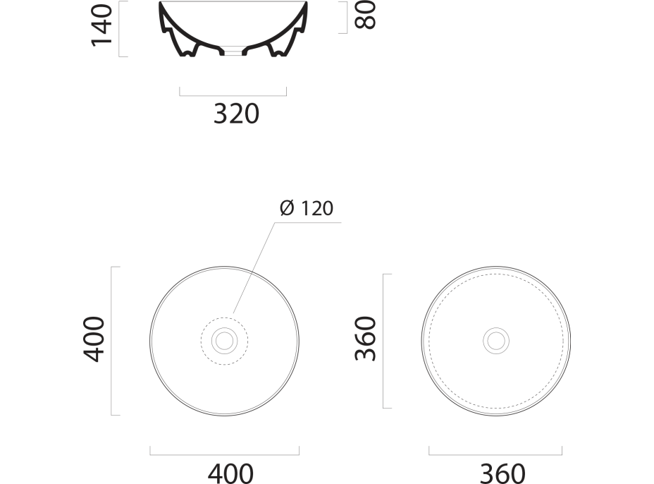 GSI PURA keramické umývadlo na dosku, priemer 40cm, agave mat 884604