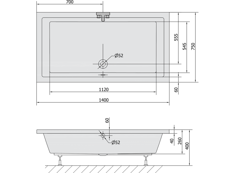 Polysan DEEP hlboká sprchová vanička, obdĺžnik 140x75x26cm, biela 72947