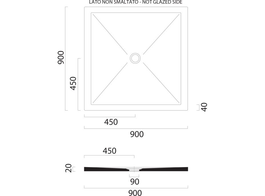 GSI Keramická sprchová vanička, štvorec 90x90x2cm, čierna mat 46090926