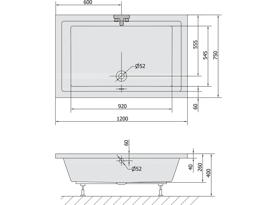 Polysan DEEP hlboká sprchová vanička s konštrukciou, obdĺžnik 120x75x26cm, biela 78796