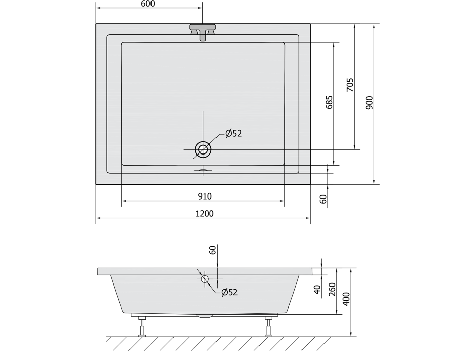 Polysan DEEP hlboká sprchová vanička, obdĺžnik 120x90x26cm, biela 72383