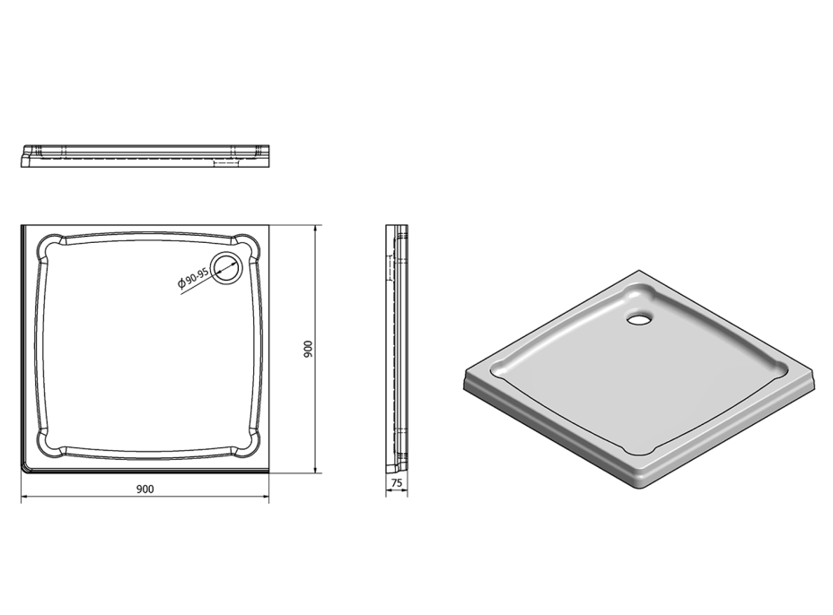 Gelco DIONA sprchová vanička z liateho mramoru, štvorec 90x90x7,5cm GD009