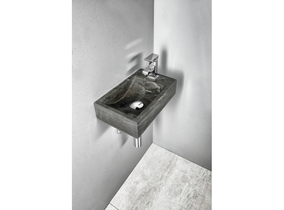 Sapho BLOK kamenné umývadlo 40x22cm, batéria vpravo, antracit 2401-28