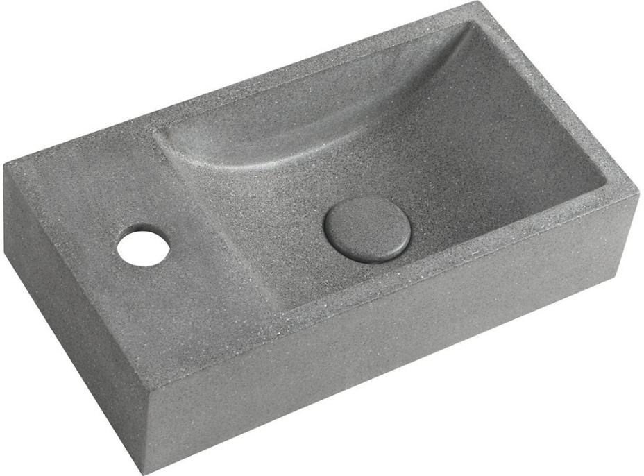 Sapho CREST L betónové umývadlo, nástenné, vrátane výpuste, 40x22cm, čierny granit AR403
