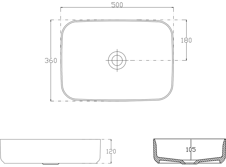 Isvea INFINITY RECTANGLE keramické umývadlo na dosku, 50x36cm, čierna mat 10NF65050-2N