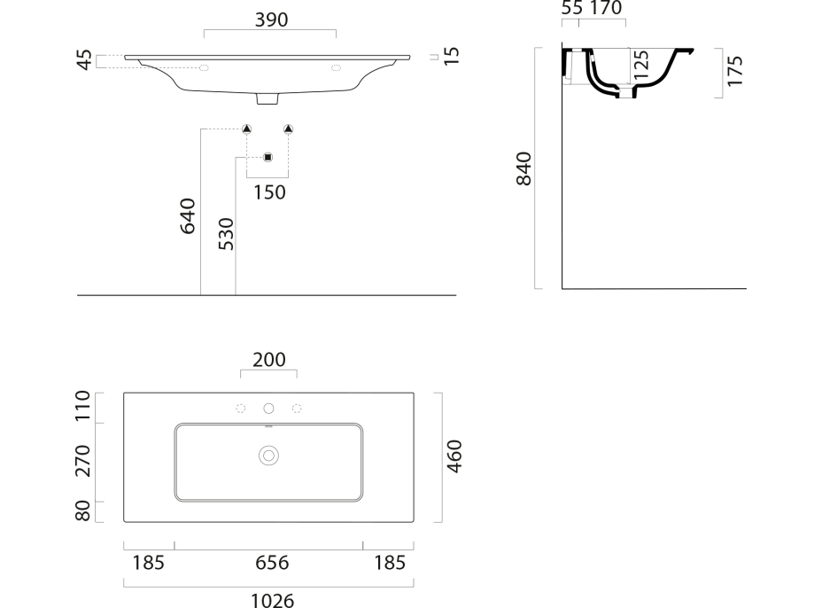 GSI PURA keramické umývadlo Slim 102x46cm, biela mat 8886109