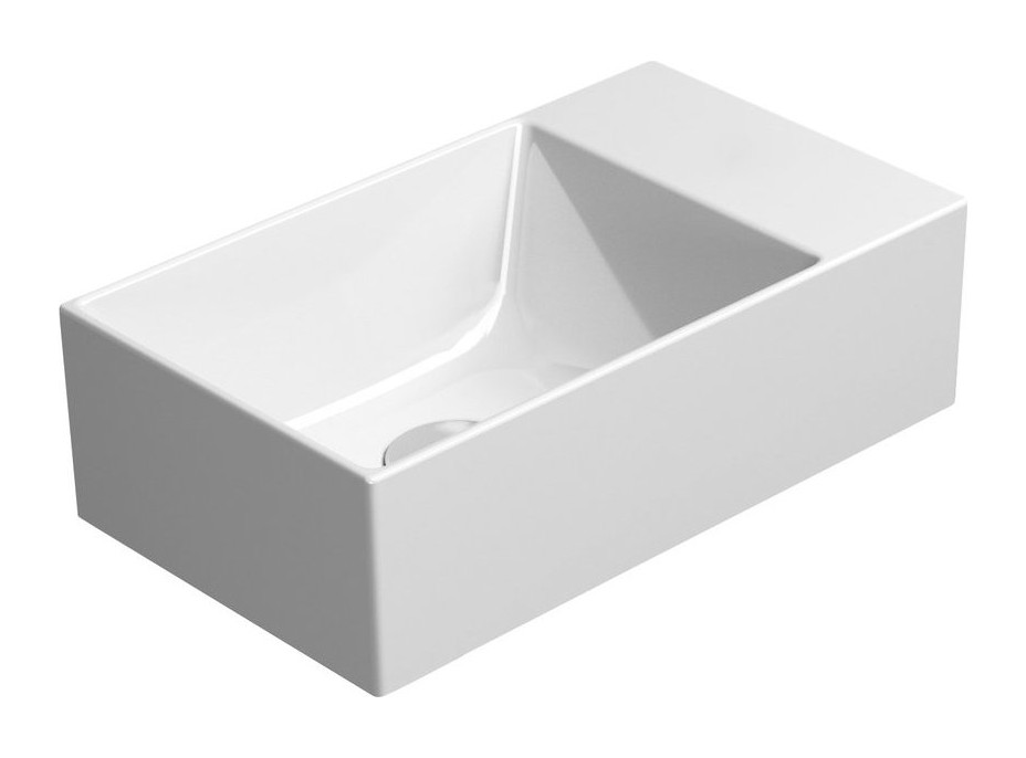 GSI KUBE X keramické umývadlo 40x23cm, brúsená spodná hrana, bez otvoru, pravé/ľavé, biela mat 94849009