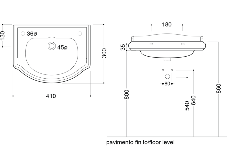 Kerasan RETRO keramické umývadlo 41x30cm, otvor pre batériu vľavo, biela 103301SX
