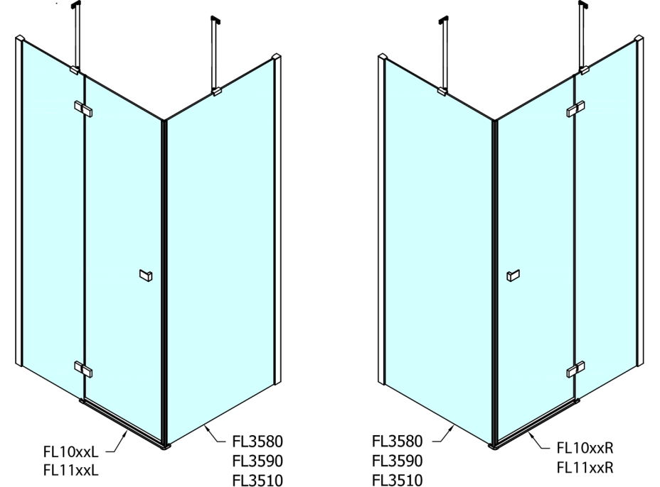 Polysan FORTIS LINE štvorcový sprchovací kút 800x800 mm, L variant FL1080LFL3580