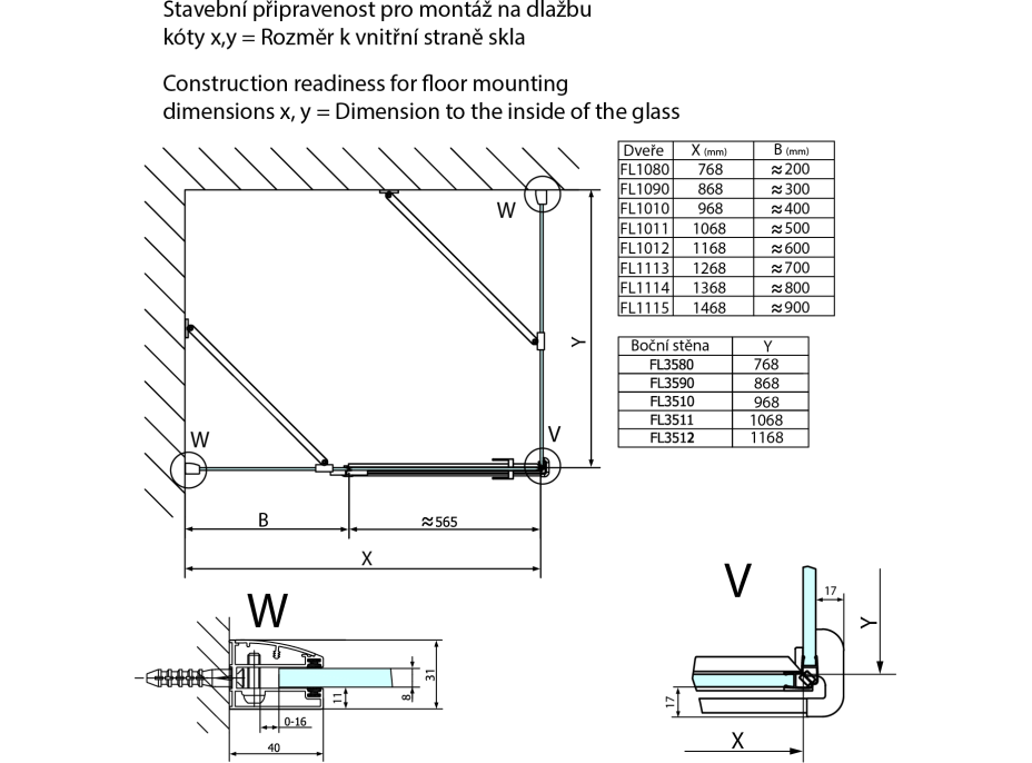 Polysan FORTIS LINE obdĺžnikový sprchovací kút 1500x800 mm, R variant FL1115RFL3580