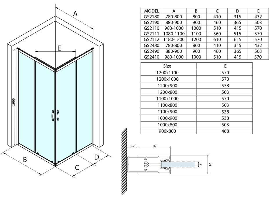 Gelco SIGMA SIMPLY obdĺžnikový sprchovací kút 900x800 mm, L/P variant, rohový vstup, číre sklo GS2190GS2180