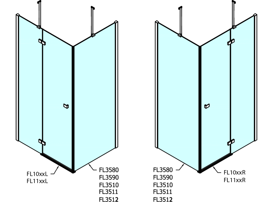 Polysan FORTIS LINE štvorcový sprchovací kút 1100x1100 mm, R variant FL1011RFL3511