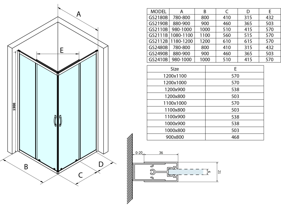 Gelco SIGMA SIMPLY BLACK štvorcový sprchovací kút 1200x1200 mm, rohový vstup, číre sklo GS2112B-01