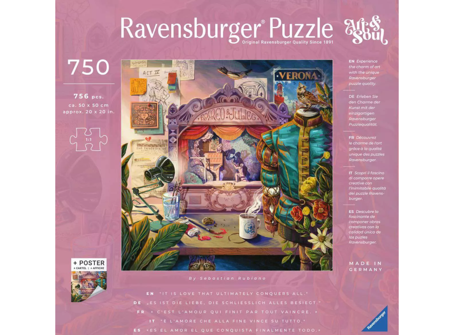 RAVENSBURGER Štvorcové puzzle Art & Soul: Romeo a Julie 750 dielikov