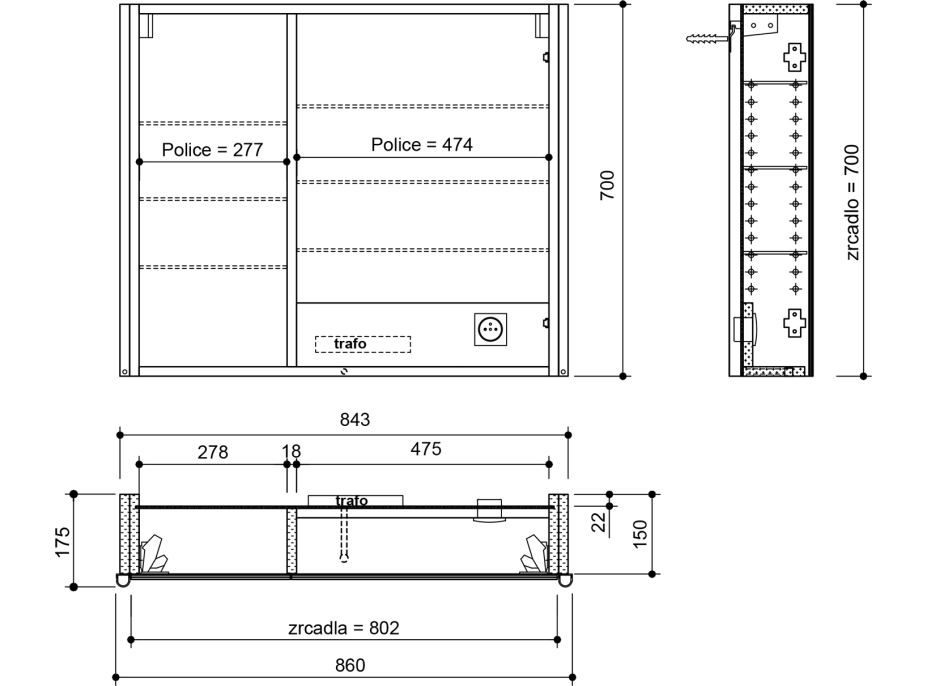 Sapho ALIX galerka s LED osvetlením 86x70x17,5cm, biela AX186-0030