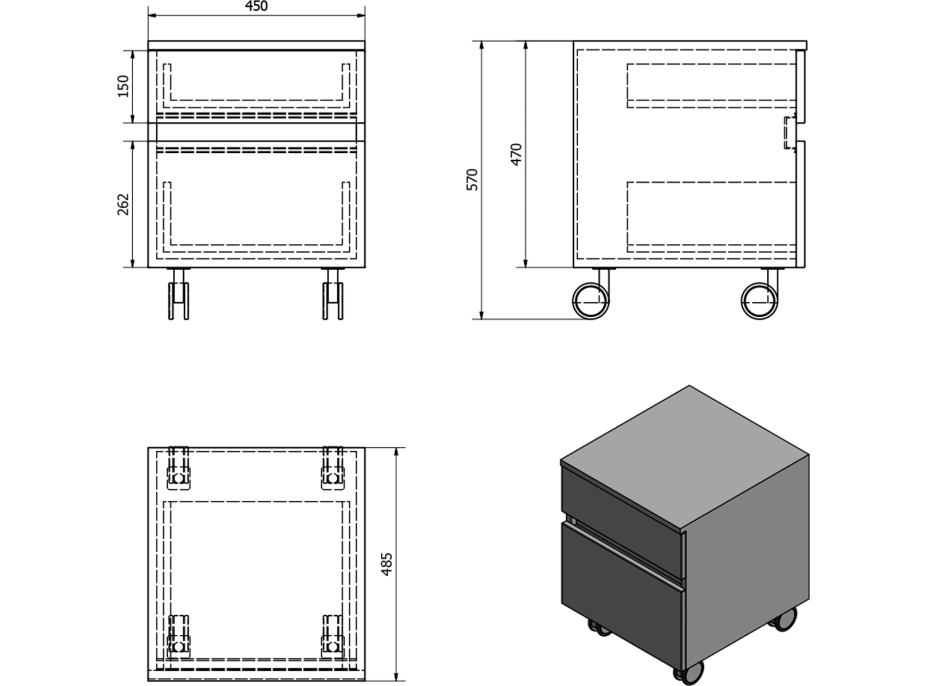 Sapho AVICE skrinka na kolieskach, 2x zásuvka 45x57x48, 5cm, biela AV063-3030