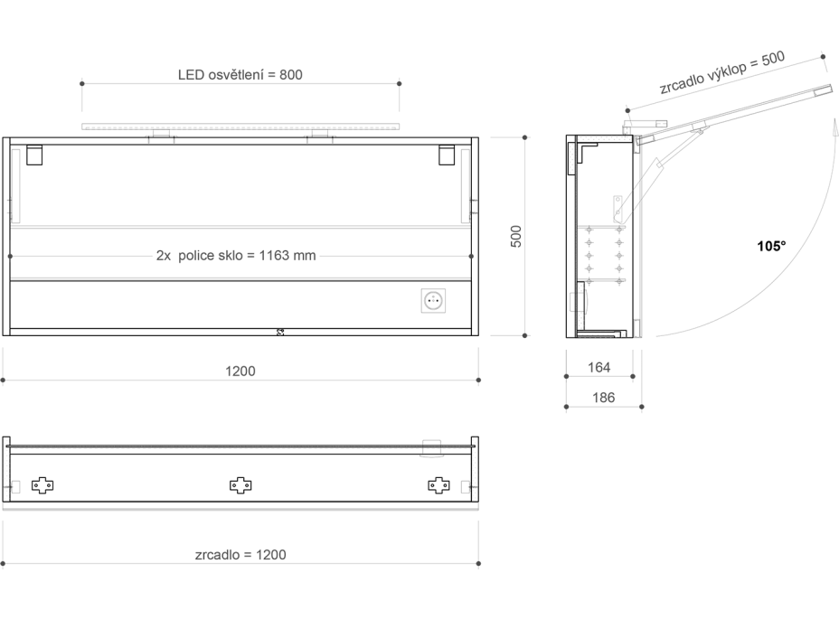 Sapho CLOE galerka s LED osvetlením 120x50x18cm, biela CE120-0030
